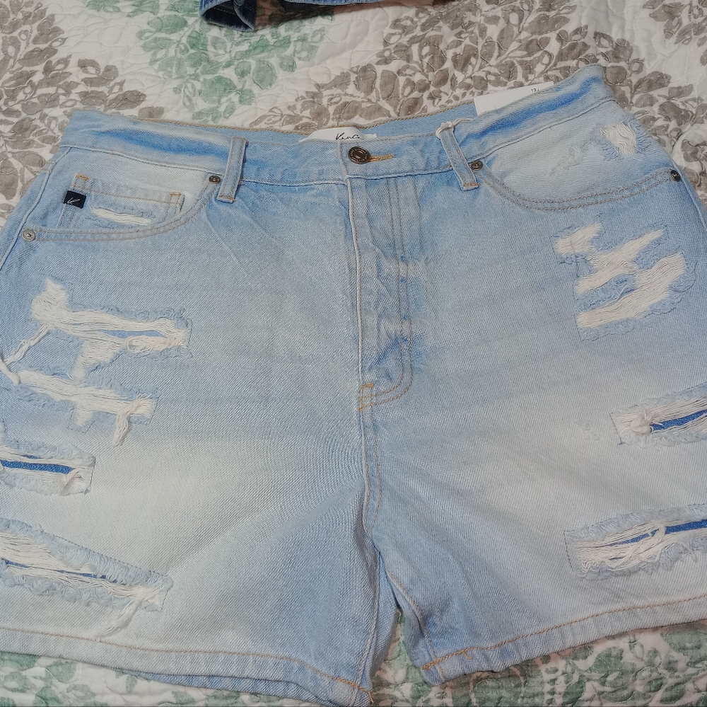 Light Blue Distressed Denim Shorts
